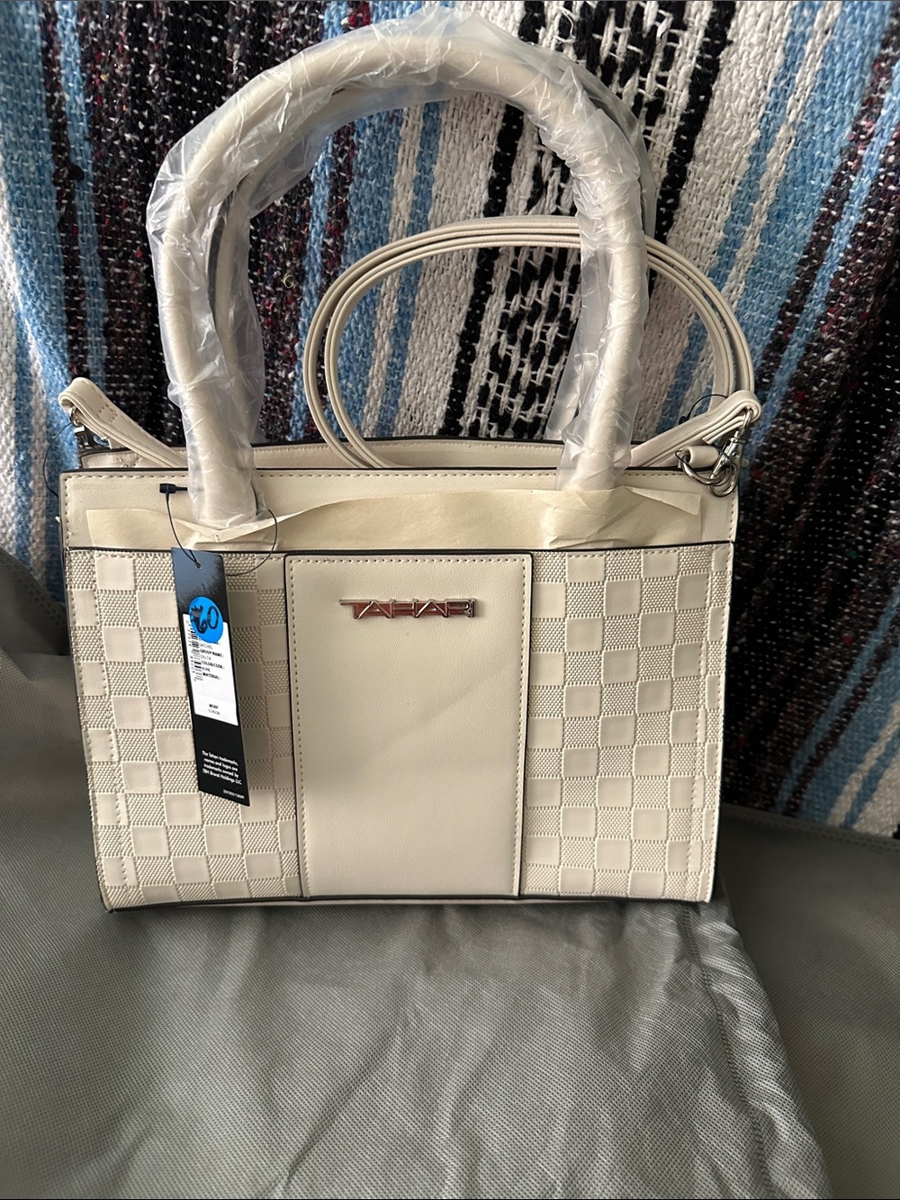 Tahari Cream Structured Tote Handbag